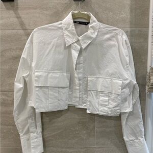 Zara White Cropped Shirt Size Small